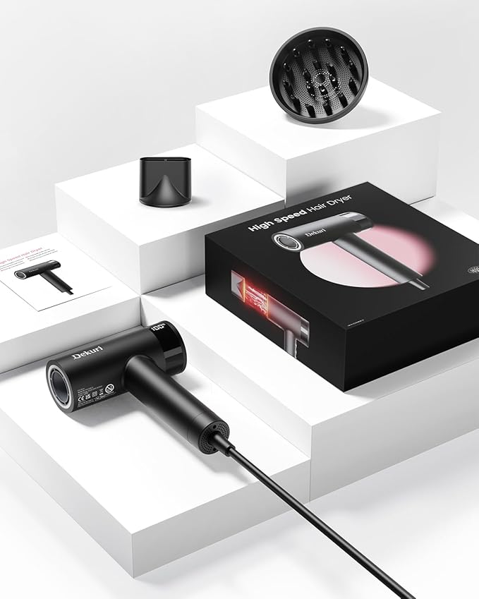 Hair Dryer, 110,000 RPM High-Speed Fast Drying Blow Dryer, 200 Million Ionic Lightweight Hairdryer with Diffuser, Magnetic Nozzle, 4 Temps & 2 Speeds, Low Noise for Women & Men, Black