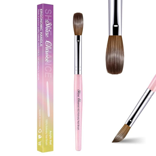 Acrylic Nail Brush Size 20, 100% Pure Kolinsky Nail Brush for Acrylic Application, Professional Nail Extension Manicure Tool Nail Drawing Pen for DIY Home Salon(Pink)