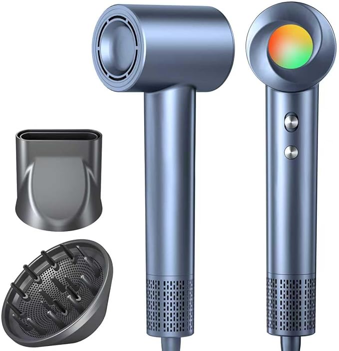 Hair Dryer, 160000 RPM Ionic Hair Dryer Portable Lightweight Blow Dryer with 500 Million Negative Ions, Fast-Drying, Lightweight and Quiet with Diffuser & Nozzle, Perfect for Home and Travel- Blue