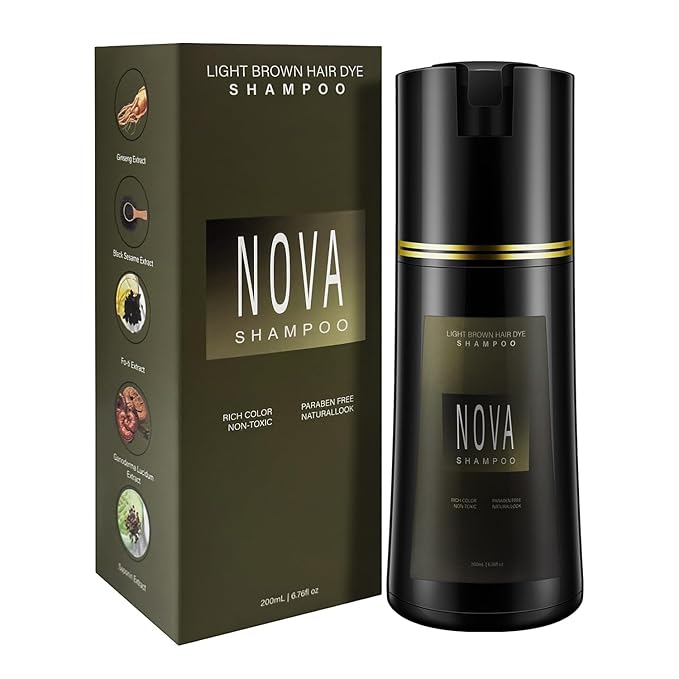 Hair Dye Shampoo & Champu Para Canas - Natural 3-in-1 Instant Gray Coverage for Men & Women (Light brown-200ML)