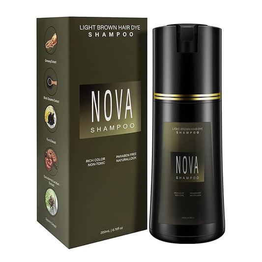 Hair Dye Shampoo & Champu Para Canas - Natural 3-in-1 Instant Gray Coverage for Men & Women (Light brown-200ML)