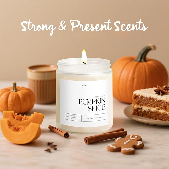 Pumpkin Spice Fall Candles for Home Scented, Natural Soy Wax Aromatherapy Non Toxic Pumpkin Candle with Long Lasting Burn, Halloween Autumn Candle Gifts for House Fragrance Decoration (9oz)