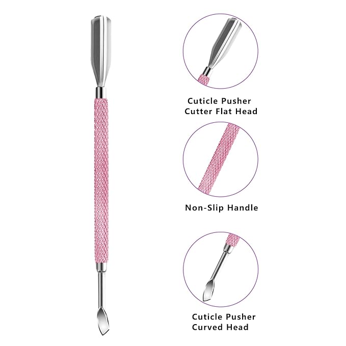 Cuticle Trimmer with Cuticle Pusher and Scissors, Cuticle Remover Professional Durable Pedicure Manicure Tools, Stainless Steel Cuticle Nipper Cutter Clipper (Pink Pusher)