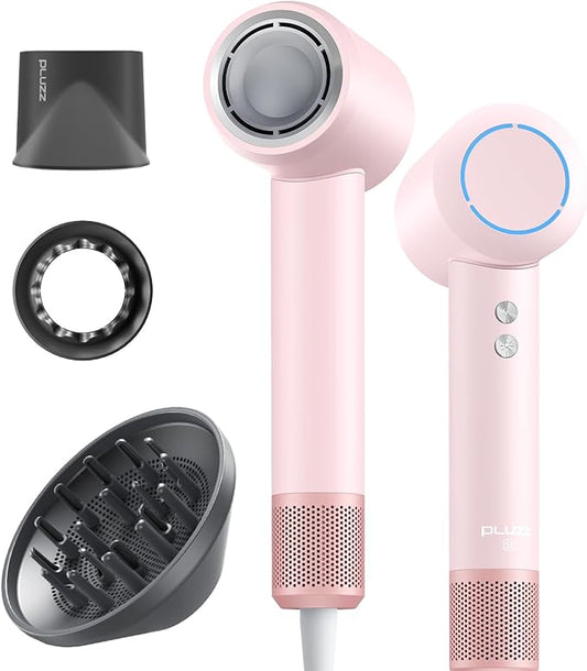 PLUZZ Ionic Hair Dryer with Diffuser, Professional High-Speed Blow Dryer for Women & Men, 110,000 RPM Brushless Motor Fast Drying & Low Noise, Thermo-Control, Lightweight & Compact for Home and Travel