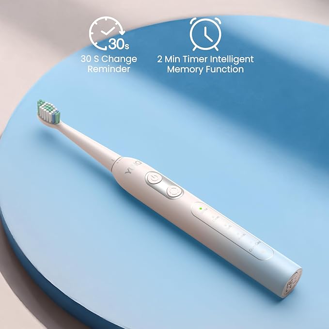 YUNCHI Electric Toothbrush for Adults and Kids, Sonic Rechargeable Battery Toothbrushes, 8 Brush Heads, 1 Travel Case, 2 Min Timer, IPX7 Waterproof, 5 Modes, Blue Yellow Gradient