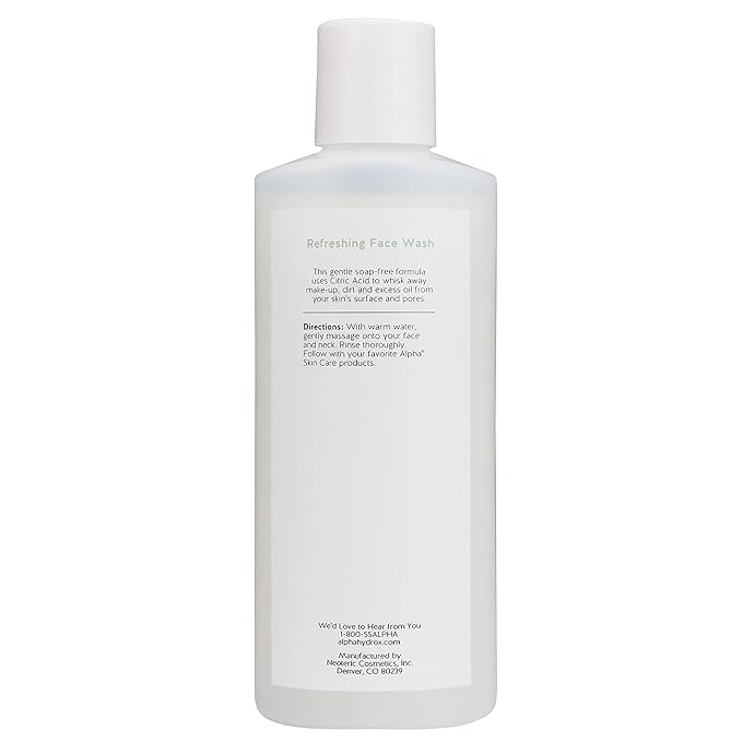 Alpha Skin Care Refreshing Face Wash, Gentle Soap-Free Formula, Citric AHA, Cleanses, Purifies, Tones & Restores pH, All Skin Types, Removes Make-Up & Oil, Anti-Aging Ingredients, 6 Oz