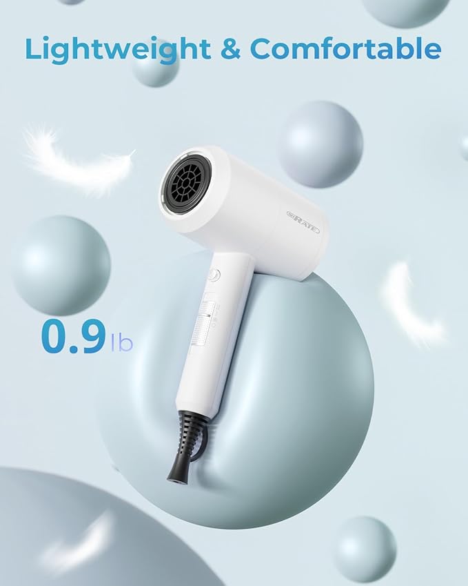 SHRATE Lightweight Ionic Hair Dryer with Diffuser - Powerful 1800W Blow Dryer for Fast Drying - Professional Low Noise Mini Hair Dryer for Travel, Gifts, Hair Styling