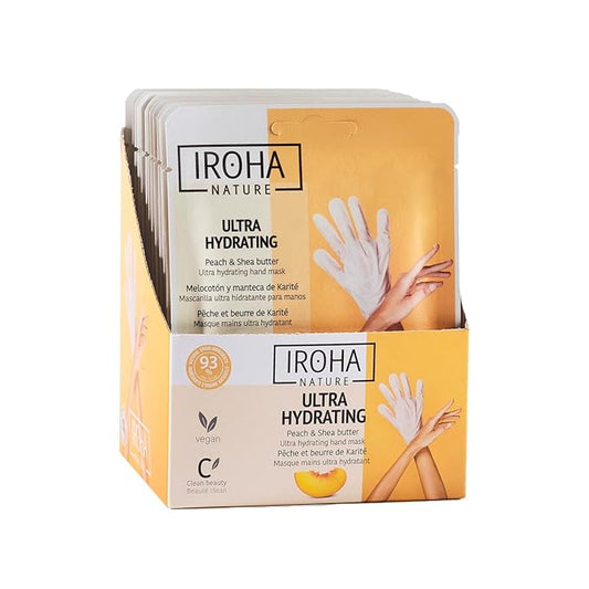 IROHA NATURE Repairing Hand Mask Gloves | 15 Pairs | Peach & Shea Butter | Hydration & Repair for Damaged & Cracked Hands | Vegan & 93% Natural Ingredients