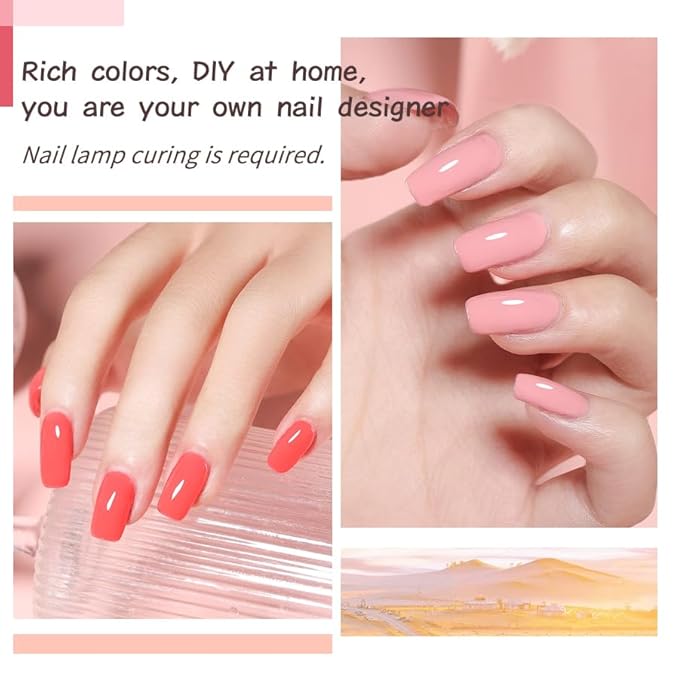 JR 9pcs 15ml Gel Nail Polish Set Red Pink Gel Polish Kit Nude Pink Gel Polish Nail Art Manicure Salon DIY Soak Off UV LED Nail Gel Kit DIY Art Manicure