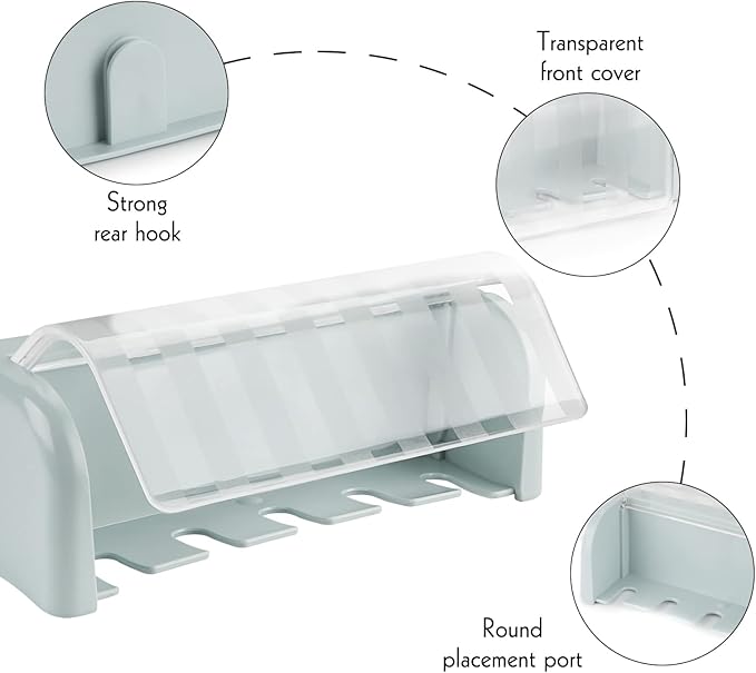 Toothbrush Holder Wall Mounted with Cover for Bathroom, 5 Slots Toothbrush Storage Organizer for Shower, Self Adhesive Toothbrush Hanger Rack for Dorm, Cabinet(Blue)