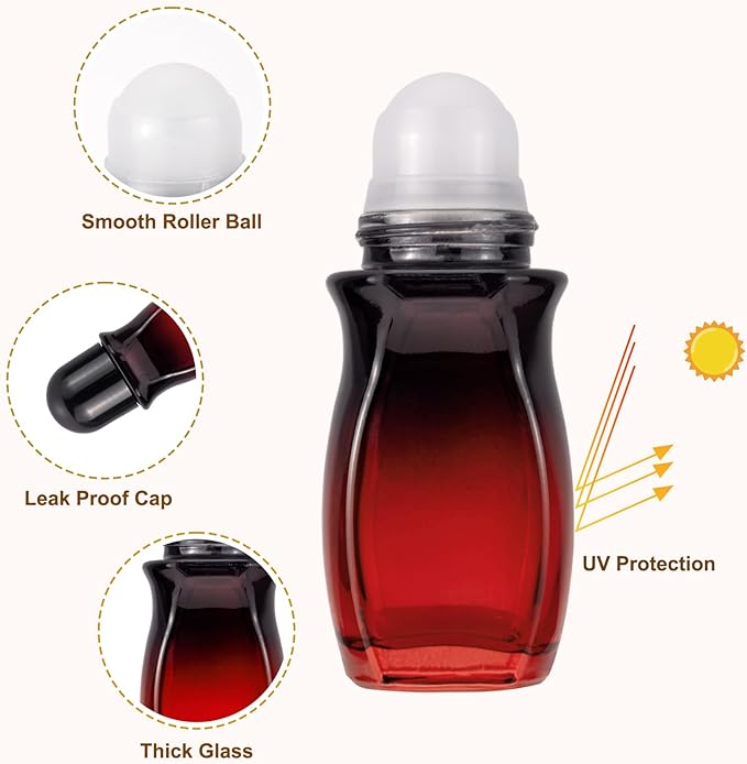4 Pack 50mL Glass Roller Bottles for Deodorant, Essential Oil Roll On Bottles, Leak-Proof Refillable Rollerball Containers, Travel DIY Perfume Applicator, Black Red Gradient with Black Caps
