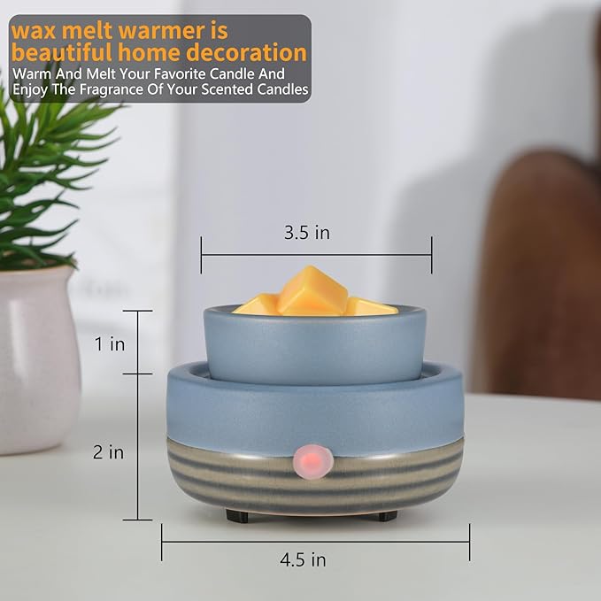 Candle Wax Melt Warmer with Timer Ceramic Electric Wax Melt 4-in-1 Oil Burner Adjusting Temperature Fits Yankee Large Jar Scented Candle for Home Decor Birthday Gifts for Women Mom Grandma Girls Blue