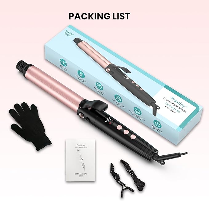 Parstiny Dual Voltage Curling Iron: Home &Travel hair curler with Smart Timer - beginners & Stylists - 1.25 Inch ceramic curling iron Up to 410℉ with LCD & Stand - medium/long hair SGS Certified