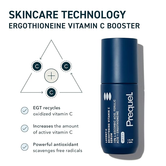 Prequel Skin Lucent-C, Vitamin C Serum for Face. Professional Facial L-Ascorbic Acid, Ferulic Acid Formula with Niacinamide. Clinical Skincare for Luminous Firm Skin. 1oz Pump
