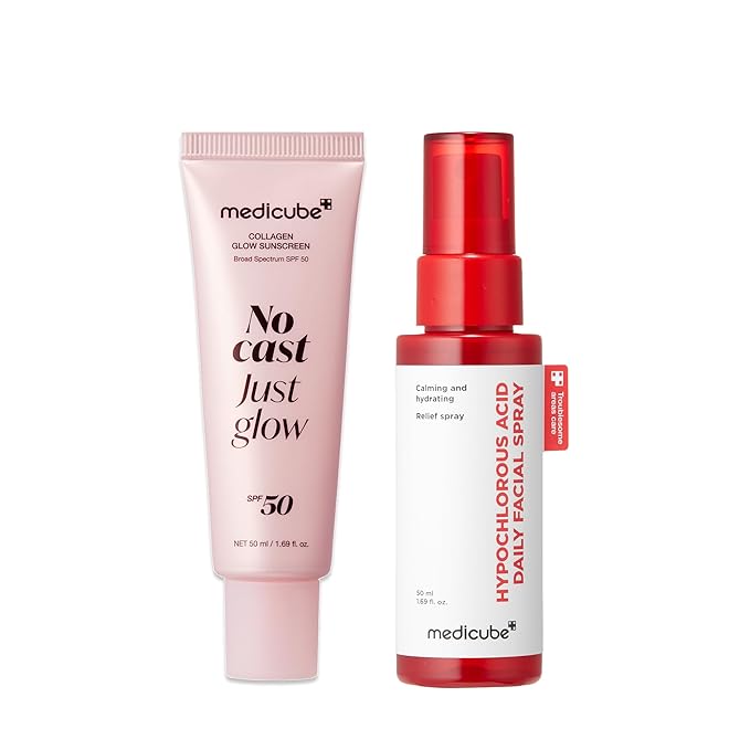 medicube Sun Care On-The-Go Duo: Collagen Glow Sunscreen and Mini Power Soothing Spray for Daily Sun Care and Hydration | Travel Essentials, Giftable Skincare Set