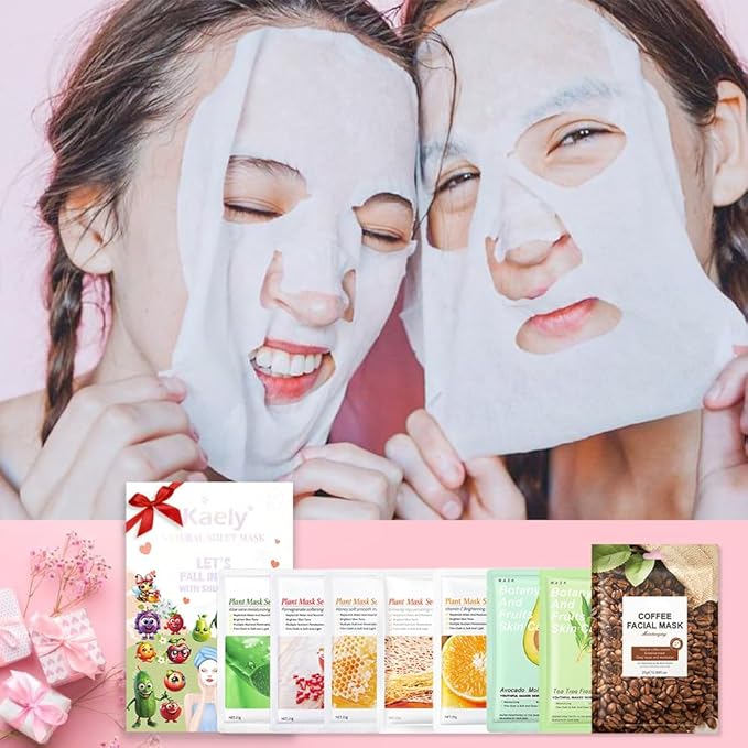 evpct 8 Pack Kids Face Masks for Kids Girls Spa, Girls Kids Facial Spa Day Slumber Sleepover Birthday Party Favors Supplies Kit for Girl, Kid Friendly Facial Face Sheet Masks Bulk Skincare for Kid,B01