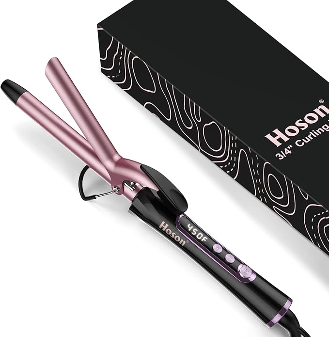 3/4 Inch Curling Iron for Short Hair, Dual Voltage Hair Curling Iron Ceramic, Professiona Curling Wand Tourmaline(Rose Gold)