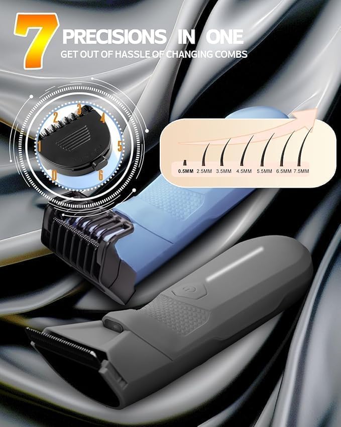 Manscape for Men, Groin Trimmer for Men and Women, Body Hair Trimmer and Ball Trimmer with Light, Pubic Hair Shaver, Manscaper Kit, 7 Precisions, Waterproof Wet/Dry Grooming (Grey)