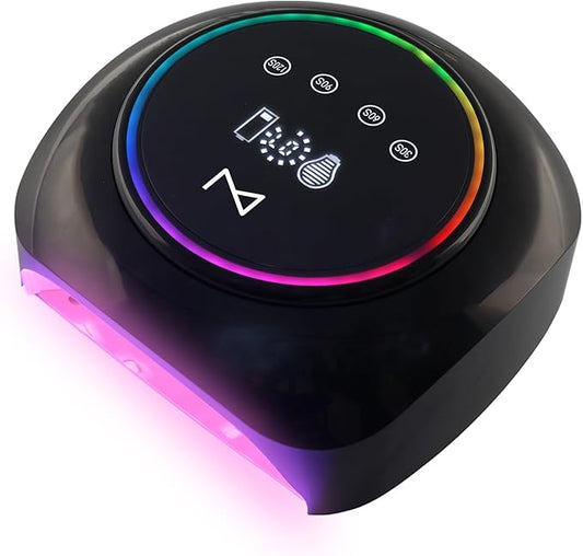 M - HaloLite LED Nail Curing Lamp 98W, 32 LEDs, Wireless Rechargeable with 5200mAh Battery, Fast UV/LED Gel Nail Dryer for Salon & Home Use, Long-Lasting, Portable, Cordless Design (Black)