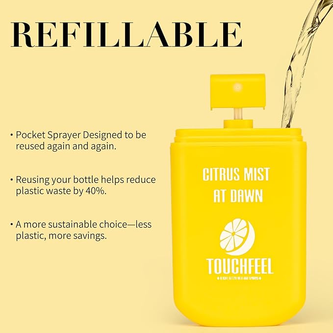 Spray Hand Sanitizer Travel Size Scented - Refillable Hydrating Hand Sanitizers Portable Design Travel Essentials (Citrus mist at dawn) 0.93Fl Oz