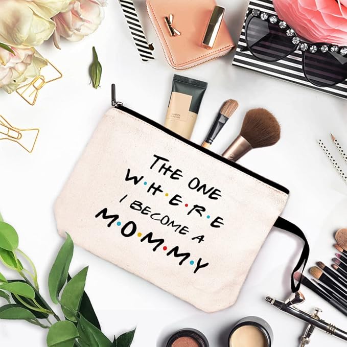 The One Where I Become a Mommy Funny New Mommy Cosmetic Bag, for Travel Toiletry Zipper Storage Pouch Makeup Bag, Baby Shower Presents, Congratulations Gifts for First Time Mom, Pregnancy Gifts