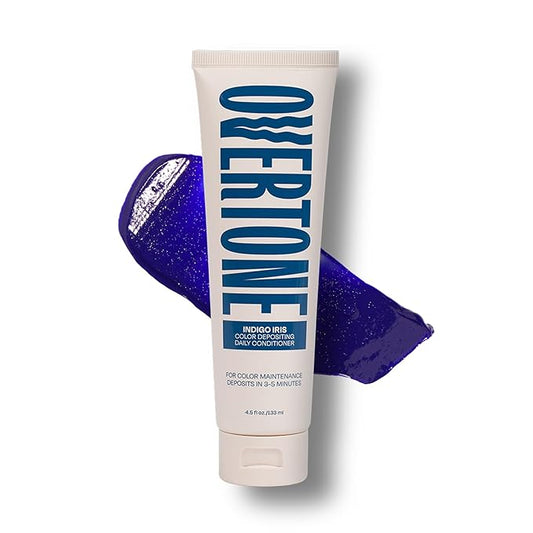 Overtone Daily Color Depositing Conditioner - 4.5 oz Temporary Coloring Conditioner w/Shea Butter & Coconut Oil - Refresh Color & Prevent Fading - Vegan & Cruelty-Free, Blue for Brown is Indigo Iris