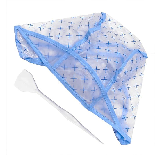 Colortrak 48 Disposable Caps with 4 Needles Kit for Tipping, Hair Color and Highlighting, Lined Cap with Neck Protector Minimizes Color Bleeding, Pull-Out Visor Protects Face - Blue