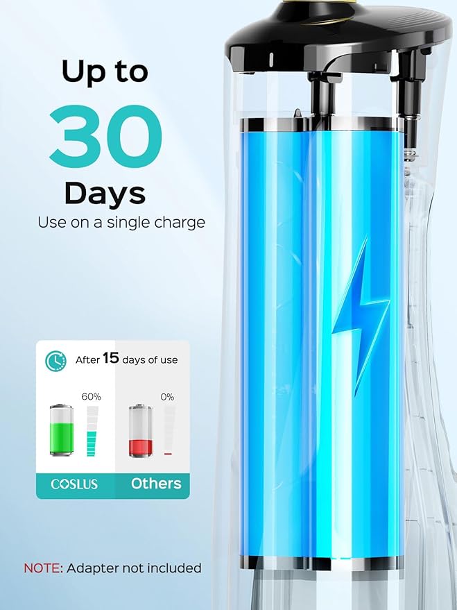 COSLUS Portable Water Flosser for Teeth: 10 Pressure Settings Professional Water Dental Pick for Orthodontic, Braces & Sensitive Gums - Cordless for Travel Use, for Adults Teens, BPA-Free, E40