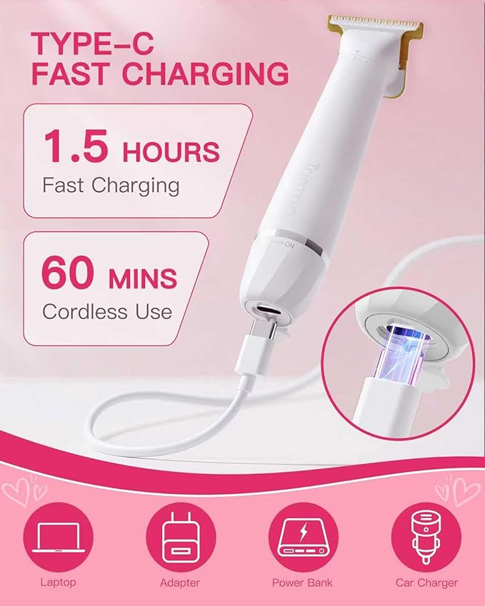 Trimma Bikini Trimmer for Women - 5 in 1 Waterproof Womens Electric Razor for Sensitive Skin, Rechargeable Portable Electric Body Razor (Leg, Arm, Bikini, Face, Nose, Eyebrow, Back)