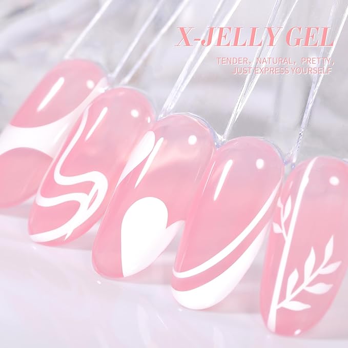 Born Pretty Jelly Pink Gel Nail Polish Milky Sheer Translucent Neutral Pink Gel Polish Hema-Free Soak Off Nail Art Gel 0.5 Fl Oz