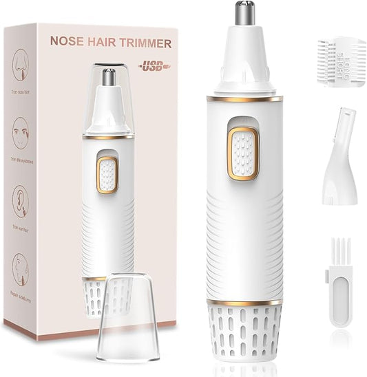 Nose Hair Trimmers for Women Men，Rechargeable Hair Trimmer 2 in 1 Painless Multifunctional Ear and Nose Hair Trimmer with IPX7 Waterproof Dual Edge Blades (White)