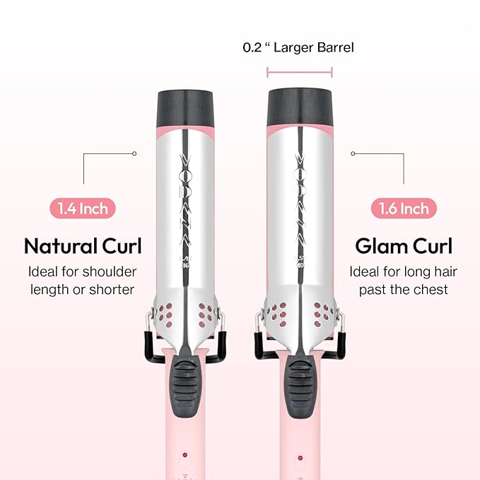 VODANA Professional GlamWave Ceramic Curling Iron, Long-Lasting Natural Curls, Instant Heat, Hair Curler, Curling Wand, Available in USA (1.6 inch, Pink)