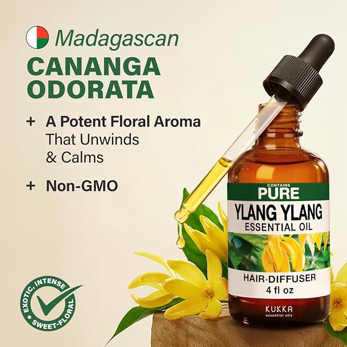 KUKKA Ylang-Ylang Essential Oils - 4 Fl Oz - for Hair, Skin, Diffuser, Aromatherapy & DIY Soap Making Scent