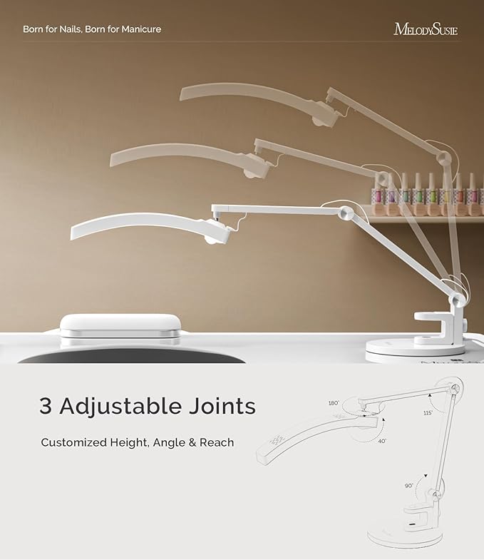 MelodySusie LED Manicure Table Lamp for Nail Techs, S-Pro29G Professional Nail Desk Light with Magnetic UV Curing Lamp, Adjustable Arm, Dimmable Brightness & 3 Color Temps for Gel Nails & Nail Art