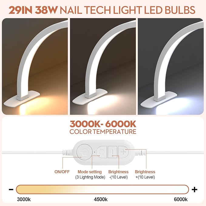 Premium Large Half Moon LED Light for Nail Tech, Foldable Arch Light for Nail Desk Lamp with Phone Stand Perfect for Manicure Handicraft Lighting (Golden, Large)