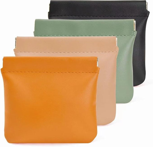 4PCS Small Makeup Bag for Purse，Waterproof Leather Portable Mini Makeup Bag,Snap Closure Organizer Pouch for Coin Cards Jewelry Lipstick Cosmetic Accessories，Small Travel Kit Storage Pouch