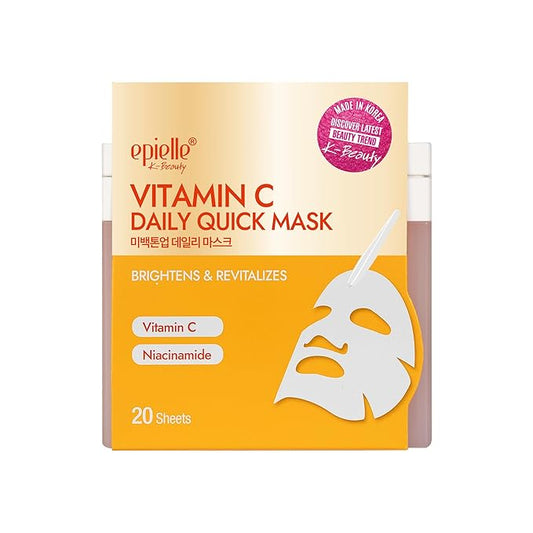 Epielle Vitamin C Korean Face Masks 20 Pack - Brightening Sheet Masks with Niacinamide for Dark Spots & Glowing Skin, Thanksgiving Essentials & Stocking Stuffers for Women