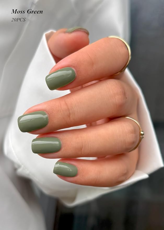 Semi Cured Gel Nail Strips (Army Green), 20 Pcs Gel Nail Wraps, Stickers, Salon Quality, Long Lasting, Works with Any Lamps