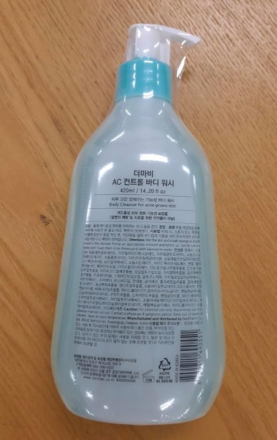 Derma B | AC Control Body Wash | Anti-Blemish & Pimples Care | Hypoallergenic Body Cleanser | All Skin Types for Women & Men | Sensitive Skin Shower Gel | Korean Bath Products | 14.2 fl oz (420ml)
