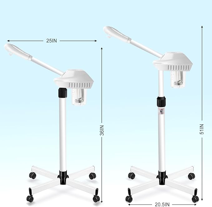 Professional Facial Steamer, Esthetician Steamer on Wheels with Hot Mist, Stand Face Steamer for Facial Deep Cleaning, Steamer for Facial for Personal Care or Spa, Moisturizing and Hydrating, White