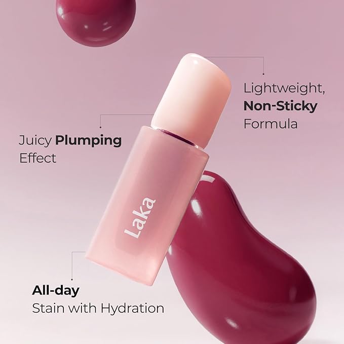 Laka Popping Balloon Lip Stain, 4.5g/0.15oz, Glossy Plumping Lip Tint, Moisturizing, Non-Sticky Texture for All-Day Hydration, Vegan, K-Beauty (#501 Fizzing)