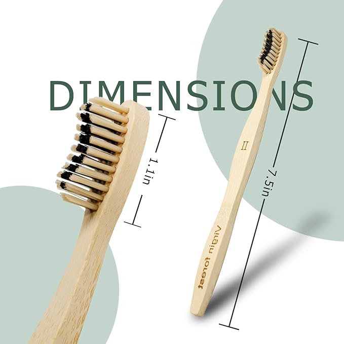 Virgin Forest Bamboo Toothbrush, Biodegradable Soft Bristles Toothbrushes, Wooden Toothbrush with Wave-Shaped Two-Color Bristles and Larger Thicker Handle (6 Pcs)