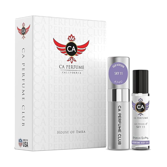 CA Perfume Duo Impression of Sky 11 For Women And Men Perfume Layering Set Long Lasting Travel Size EDP + Body Oil Roll-On Bottle 0.27 Fl Oz+0.33 Fl Oz
