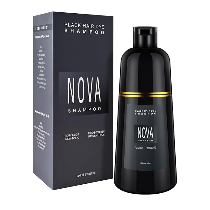 Hair Dye Shampoo & Champu Para Canas - Natural 3-in-1 Instant Gray Coverage for Men & Women (Black-500ml)