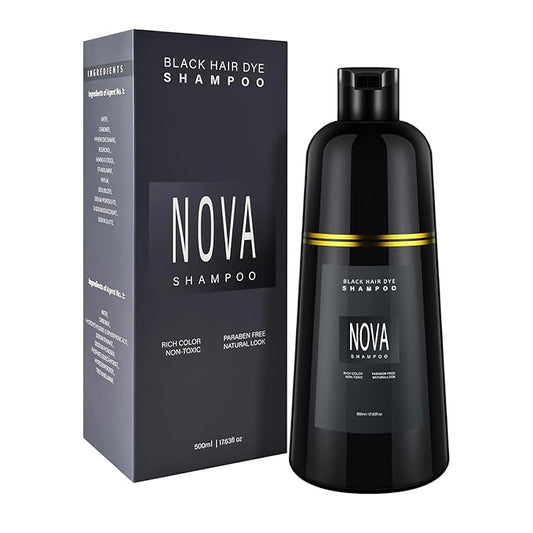 Hair Dye Shampoo & Champu Para Canas - Natural 3-in-1 Instant Gray Coverage for Men & Women (Black-500ml)