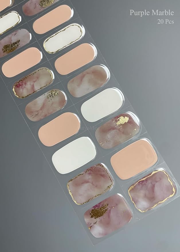 Semi Cured Gel Nail Strips (Brown Ombré), 20 Pcs Gold Foil Gel Nail Wraps, Stickers, Salon Quality, Fall, Works with Any UV Lamps