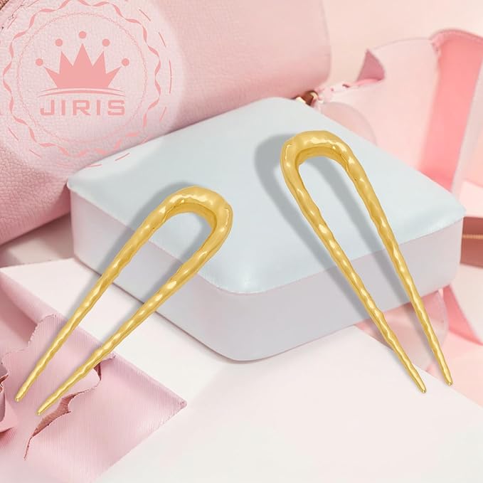 2PCS 3.8Inch French Hair Pins U-Shaped Pins for Women and Girls Fashion Metal Hair Pin French Twist Hair Pins for Buns, Updos,Stylish and Functional(set2-gold)