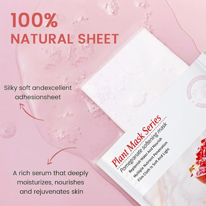 Kaely 6 Pack Pomegranate Sheet Masks, Hydrating Smoothing Face Masks for Women Men, Facial Mask Skin Care Korean, Moisturize Nourish for All Skin Types, Birthday Christmas Gifts, Set10