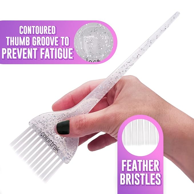Colortrak Galaxy Glitter 2 Piece Hair Brush Set for Highlighting and Coloring Hair Sections, Includes 1 2.5 Inch Wide Celestial Glow Soft Bristles and 3 Inch Wide Meteor Shower Stiff Bristle Brush