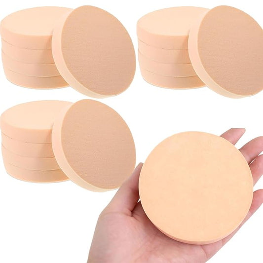 XL Round Makeup Sponge Puff - 50 Pcs Extra Thick 1.5cm Natural Rubber Blender for Liquid Foundation, Dual Wet & Dry Use, Hypoallergenic & Soft for Sensitive Skin (9.5 cm)